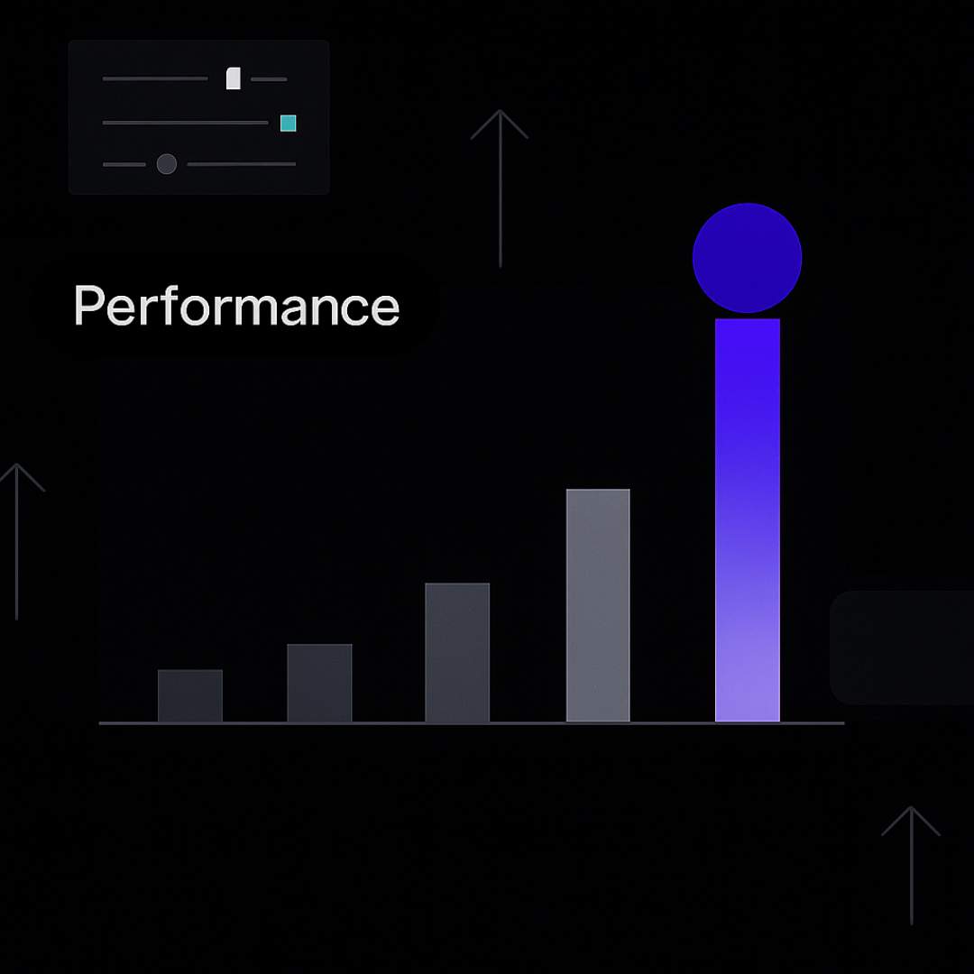 Performance growth chart showing exponential improvement with AI optimization